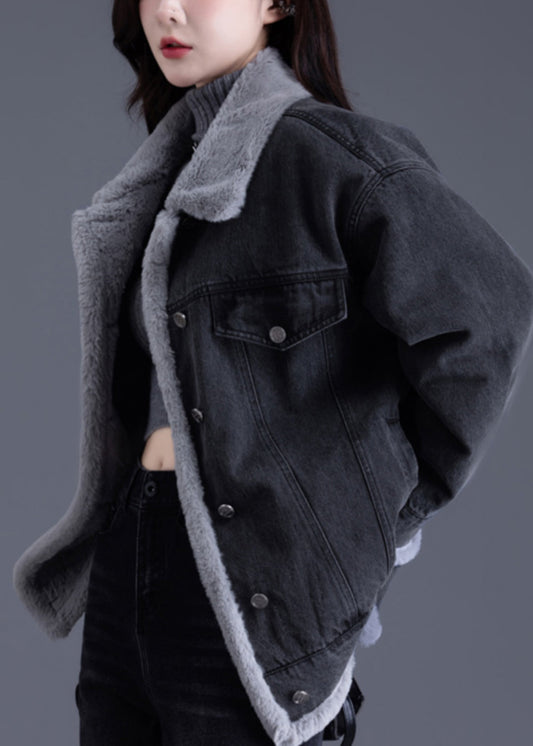 Style Black Oversized Pockets Warm Fleece Jackets Winter