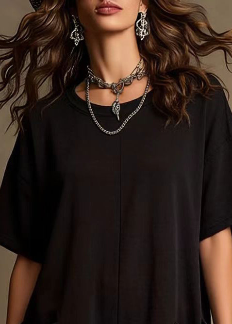 Style Black Oversized With Pockets Cotton Shorts Jumpsuits Summer