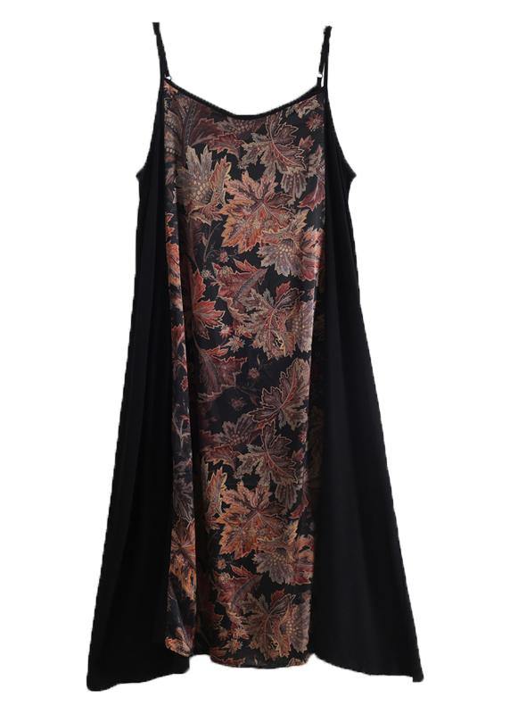 Style Black Patchwork Print A Line Camisole Sundress - SooLinen