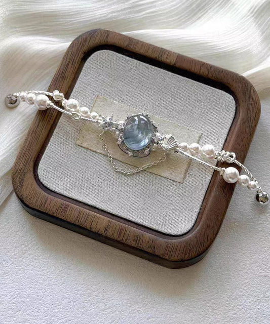 Style Blue Alloy Gem Stone Pearl Charm Bracelet