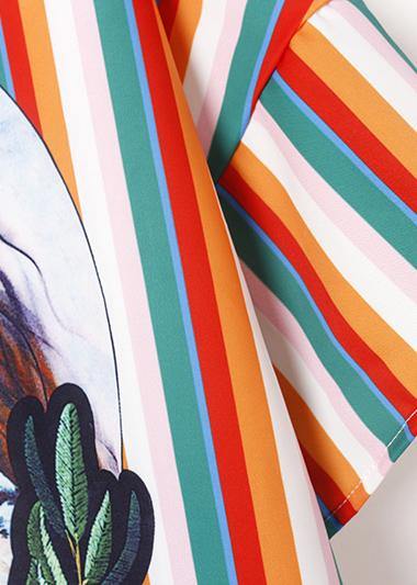 Style Chinese Button Cotton Wardrobes Fashion Ideas striped prints Dress summer - SooLinen