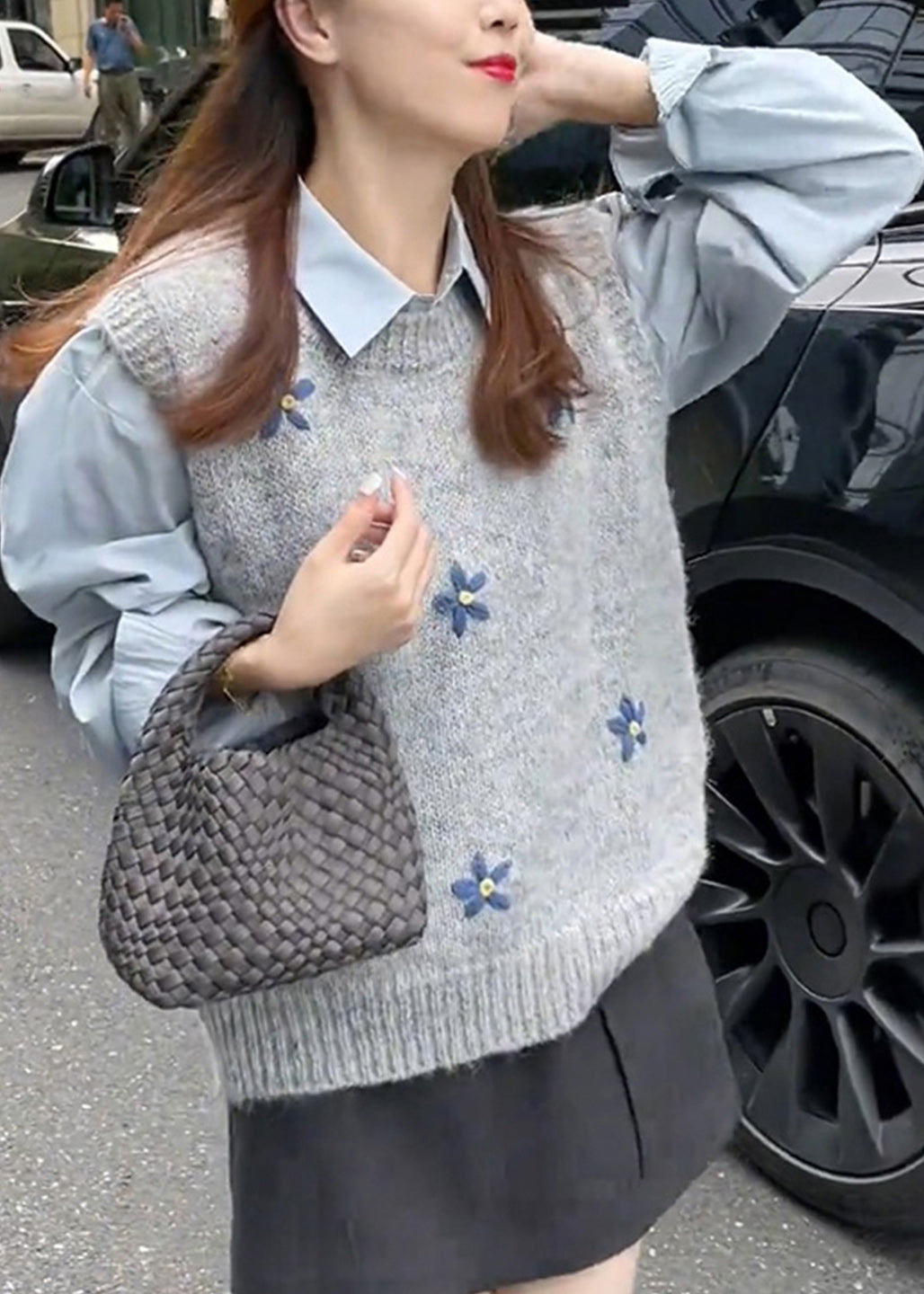 Style Grey O Neck Jacquard Knit Vest Sleeveless