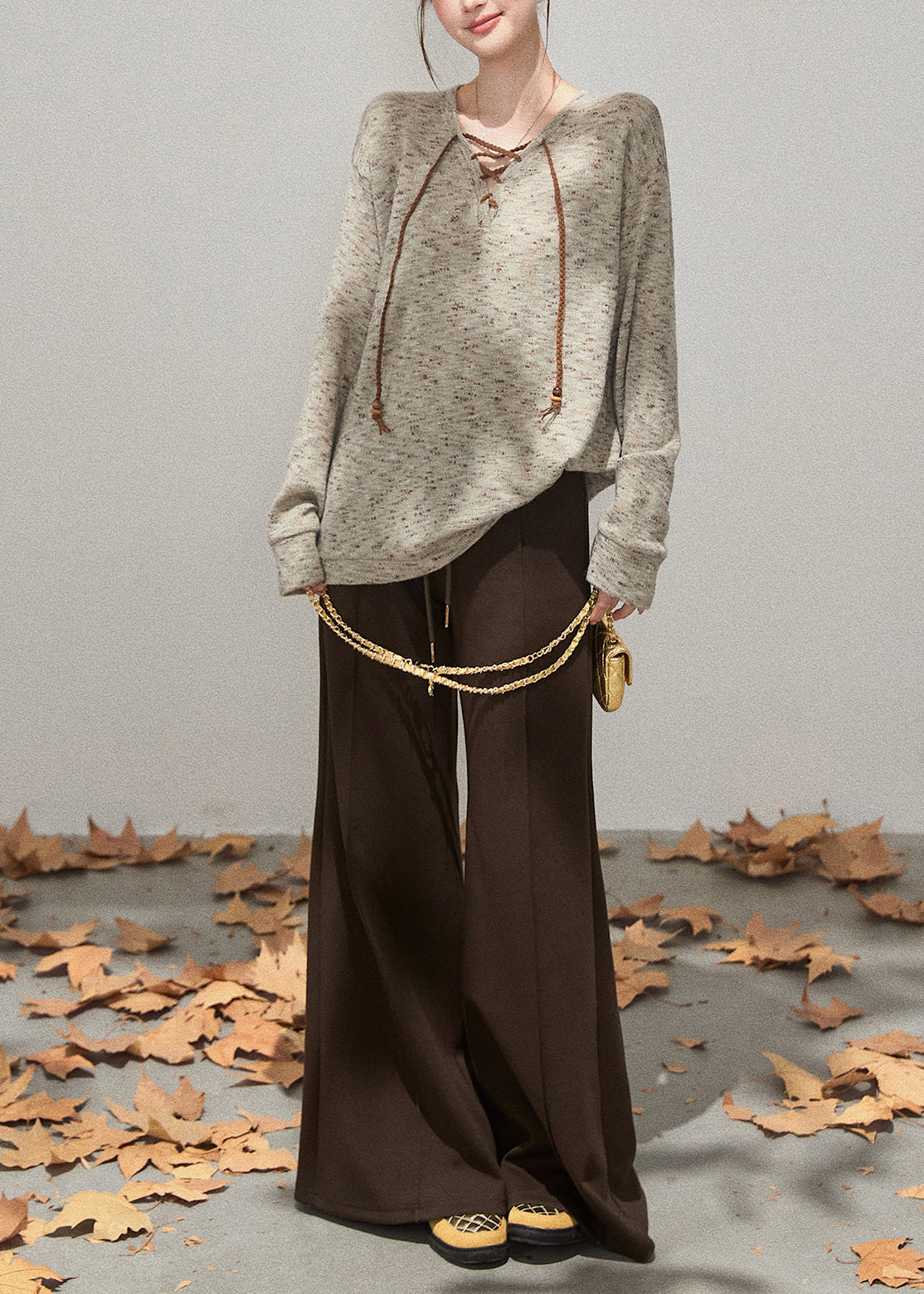 Style Khaki Oversized Knit Sweatshirt Fall