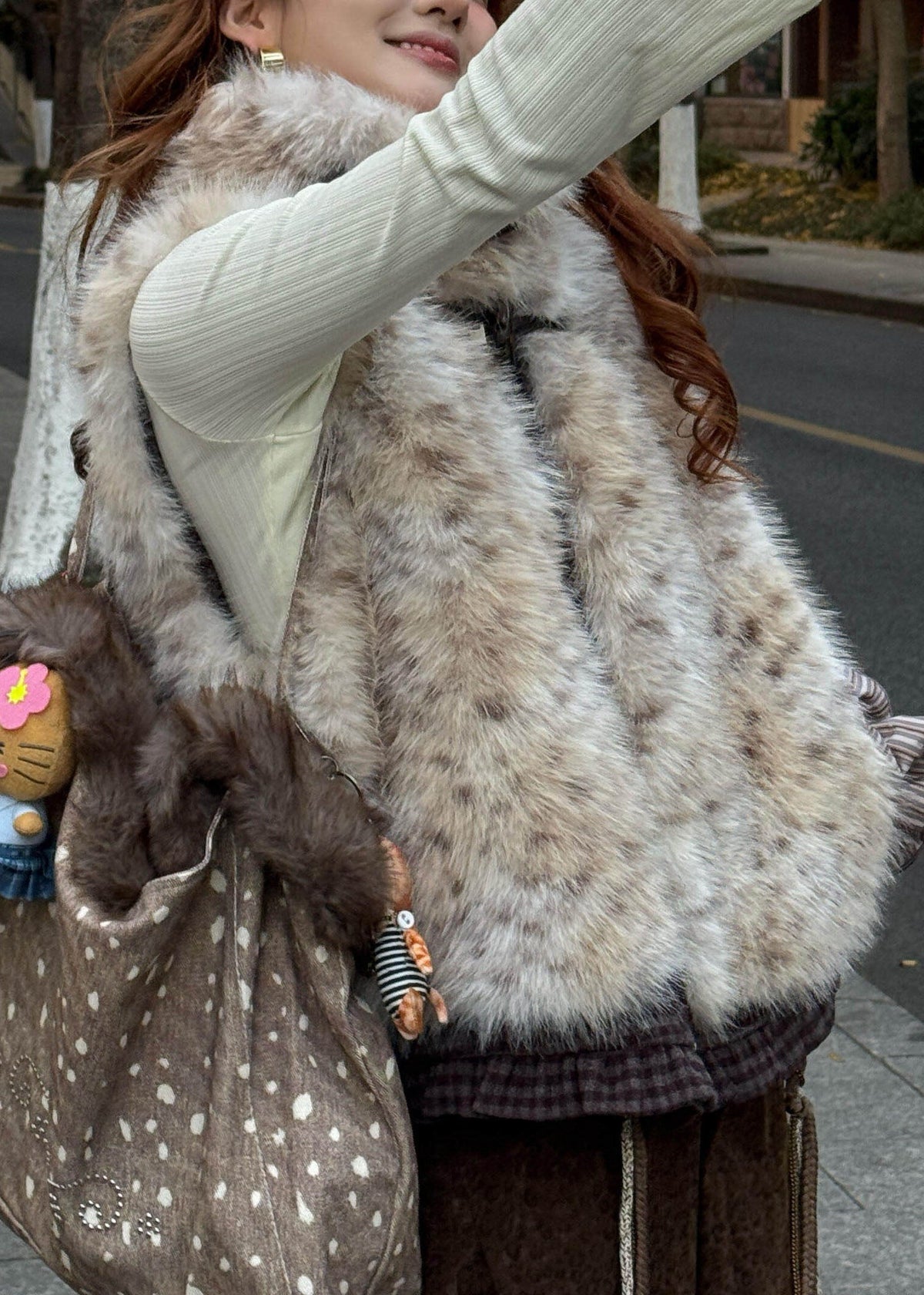 Style Leopard Zippered Pockets Leather And Fur Waistcoat Winter