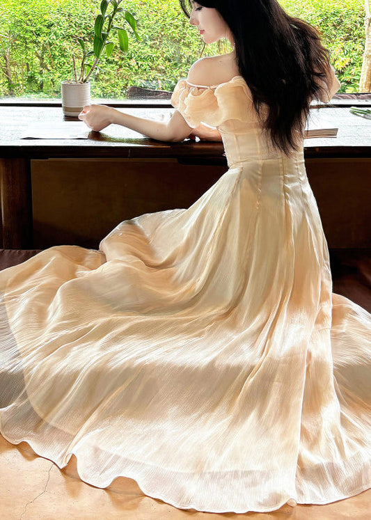 Style Nude Ruffled Exra Large Hem Chiffon Maxi Dress Summer