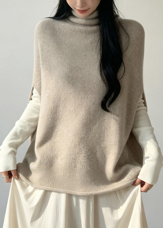 Style Oat Color Patchwork Cozy Solid Cotton Knit Waistcoat Fall