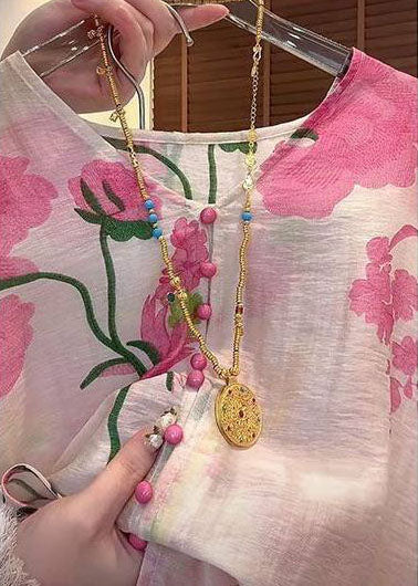 Style Pink Oversized Print Cotton Two Pieces Set Summer