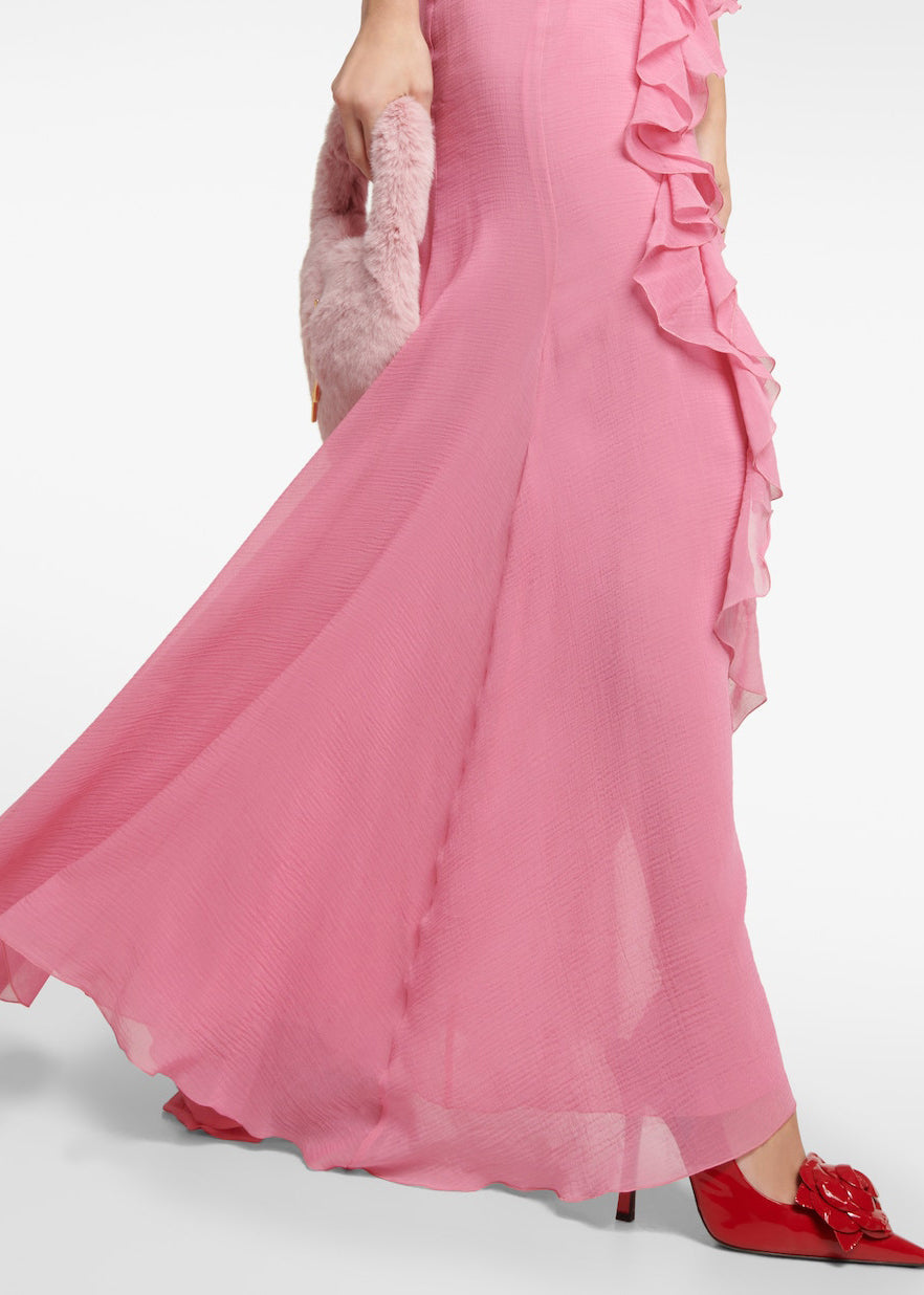 Style Pink Ruffled Backless Holiday Hatle Dress Summer