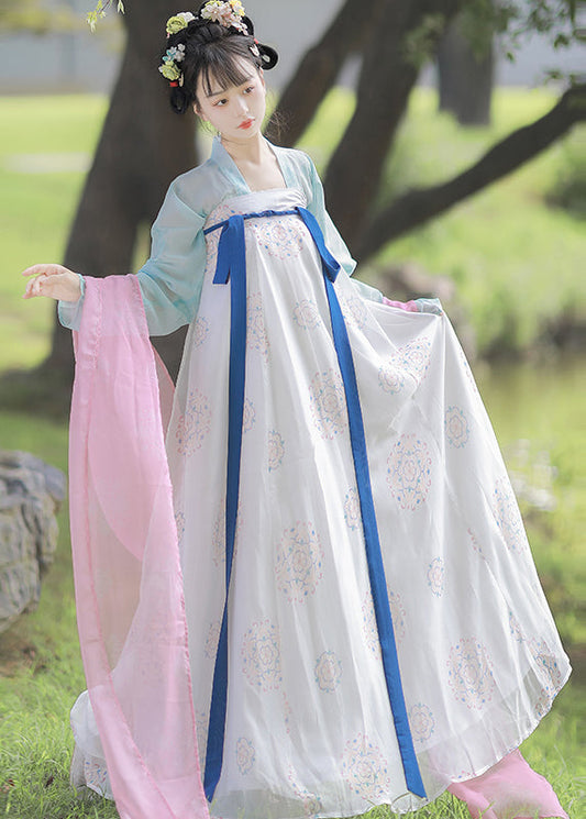 Style Purple Print Tops And Pink Maxi Dresses Patchwork Chiffon Two-Piece Set Fall