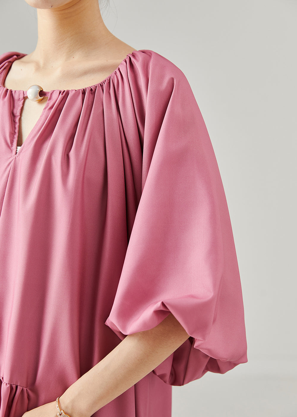 Style Rose Oversized Patchwork Gradient Color Cotton Long Dresses Lantern Sleeve