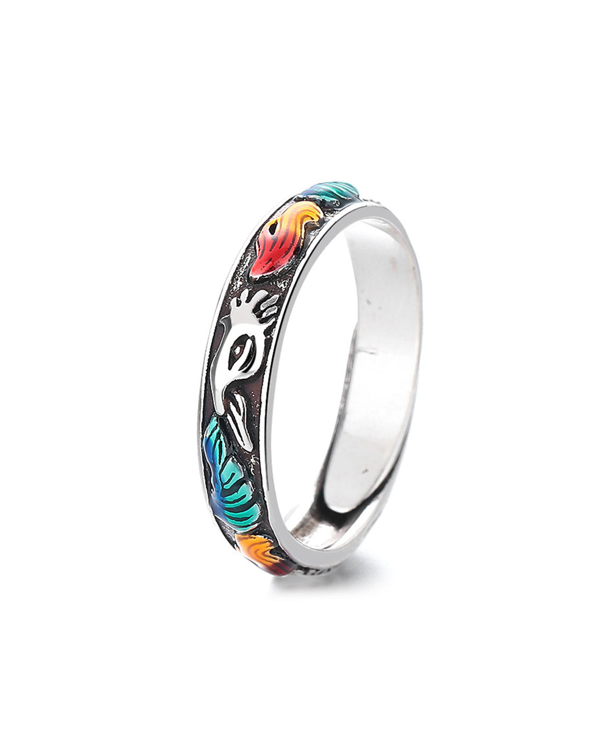 Style Silk Sterling Silver Enamel Nine-Tailed Fox Open Rings