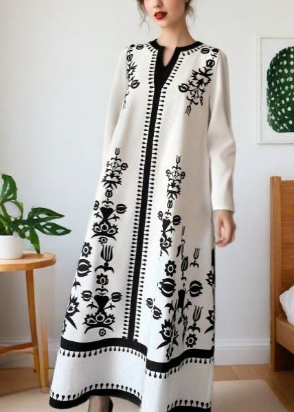 Style White Print Cotton Holiday Dress Fall