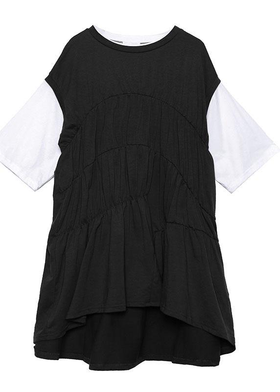 Style black Cotton quilting dresses o neck shift summer Dress - SooLinen