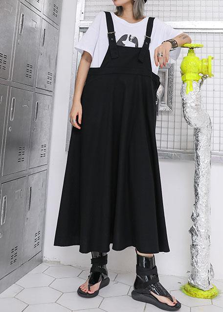 Style high waist cotton quilting dresses Outfits black strap loose Dress summer - SooLinen