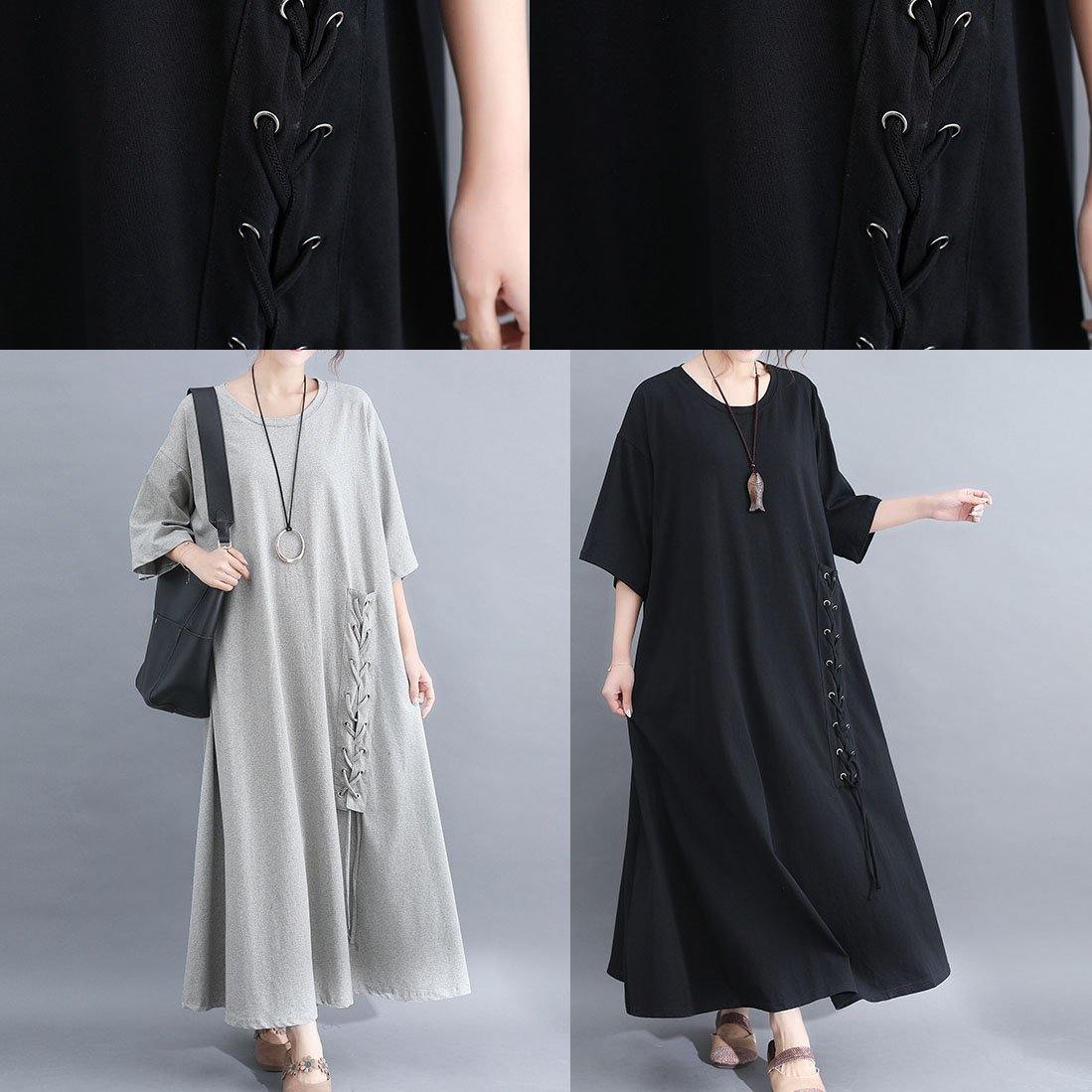 Style o neck cotton clothes Outfits gray half sleeve Dresses summer - SooLinen