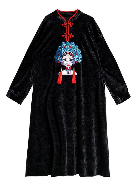 Style stand collar Tunics Runway black print A Line Dresses - SooLinen