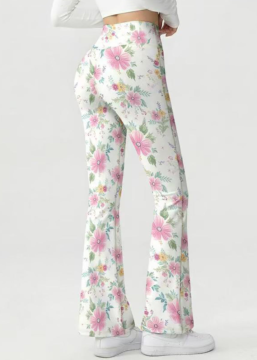 Styling White Floral Print High Waist Butt Scrunch Flare Yoga Pants