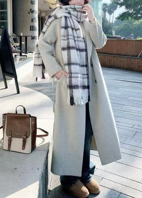 Stylish Apricot Oversized Notched Woolen Trench Winter