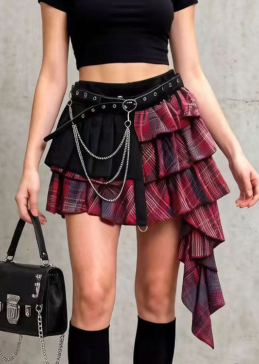 Stylish Asymmetrical Plaid Patchwork Cotton Skirt Summer