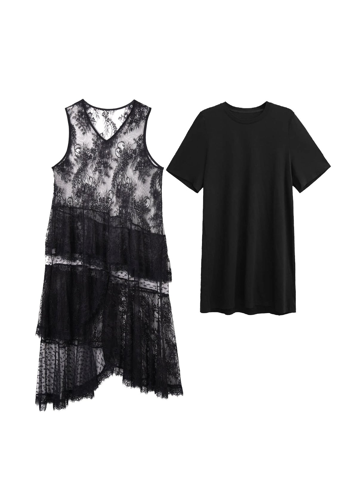 Stylish Black Oversized Lace Long Dress Two Piece Sets Summer