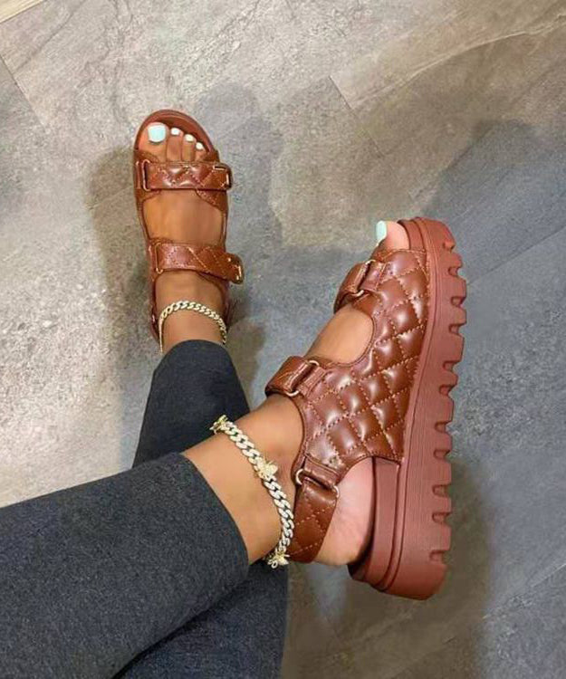 Stylish Black Plaid Splicing Platform Sandals Peep Toe