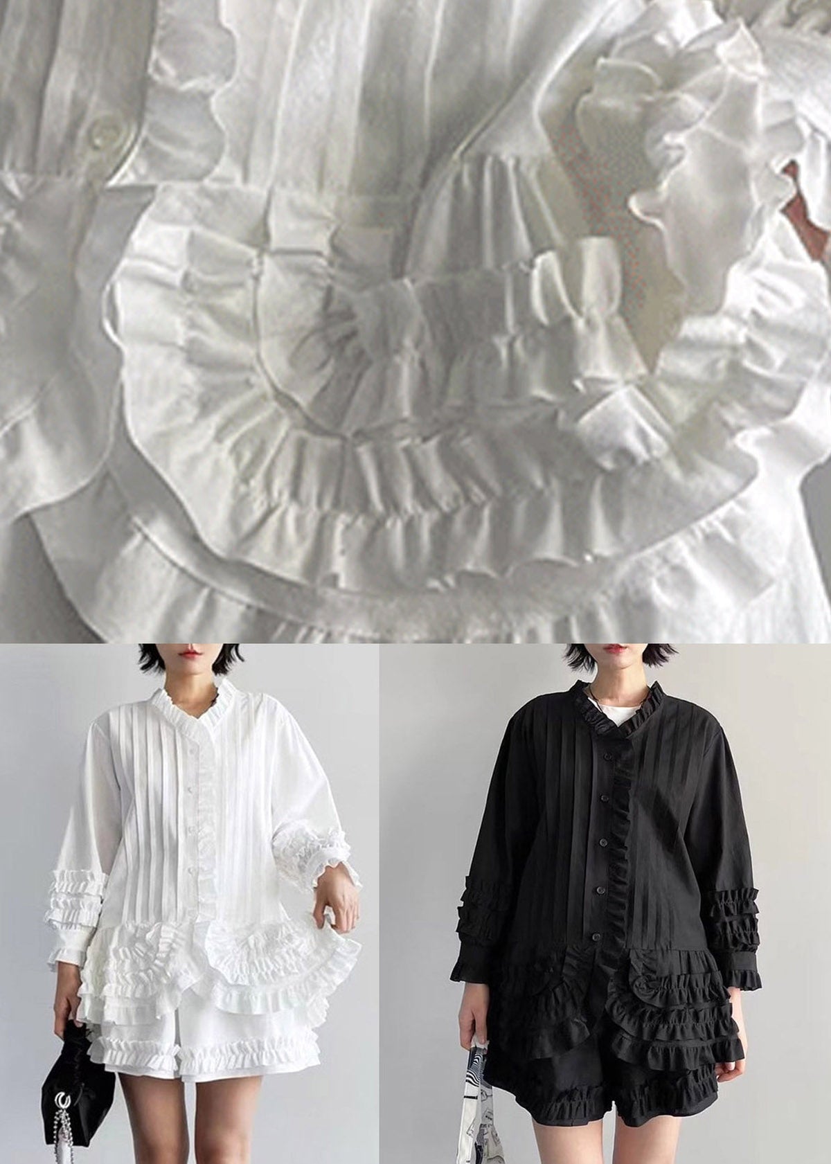 Stylish Black Ruffled Patchwork Solid Shirts And Shorts Two Piece Set Fall