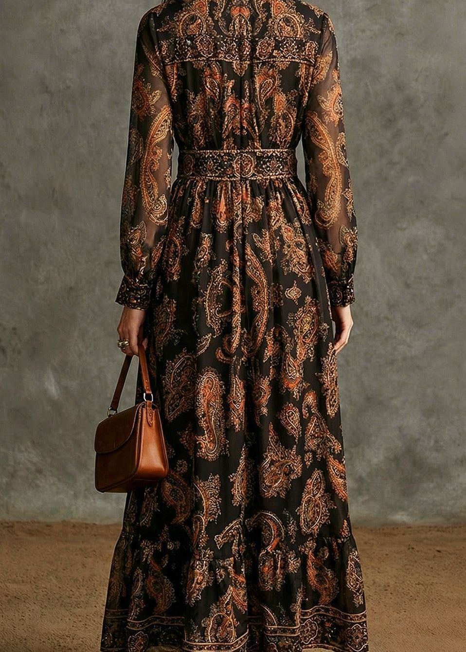 Stylish Black V Neck V Neck Print Vacation Maxi Dresses Fall