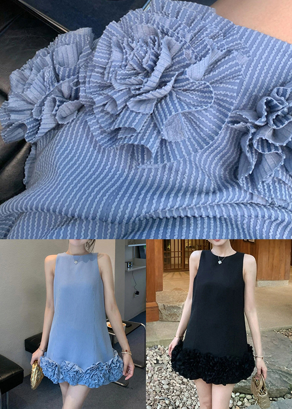 Stylish Blue O Neck Striped Floral Cotton Mini Dresses Sleeveless