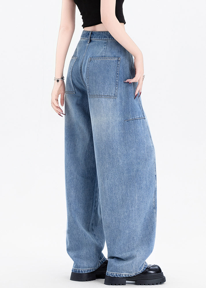 Stylish Blue Oversized Patchwork Denim Pants Spring