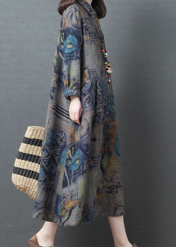 Stylish Blue Peter Pan Collar Print Dress Spring