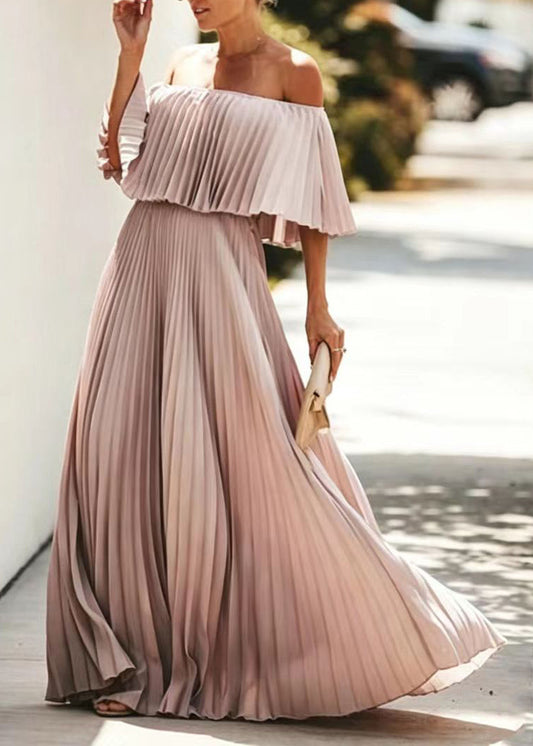 Stylish Bohemian Slash Neck Chiffon Pleated Skirt Dress Summer