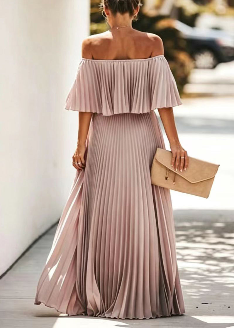 Stylish Bohemian Slash Neck Chiffon Pleated Skirt Dress Summer