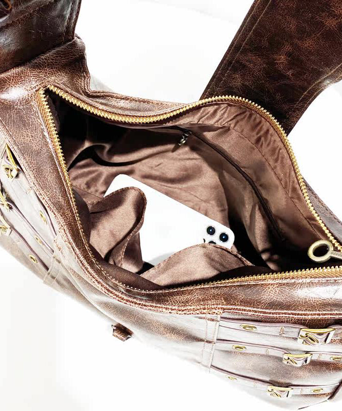 Stylish Brown Tie Dye Rivet Faux Leather Messenger Bag