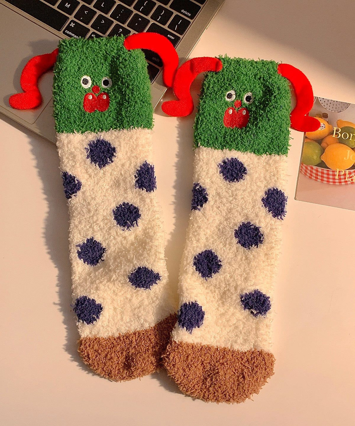 Stylish Cartoon Jacquard Fuzzy Fur Fluffy Mid Calf Socks