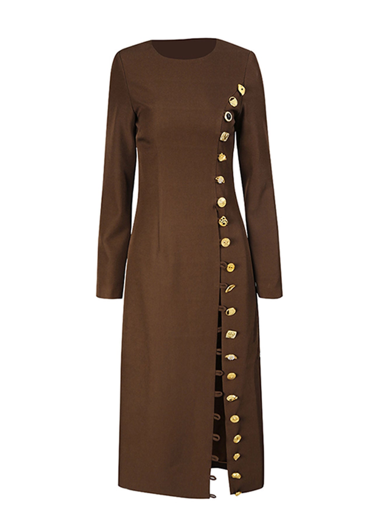Stylish Coffee O-Neck Button Cotton Long Coats Fall