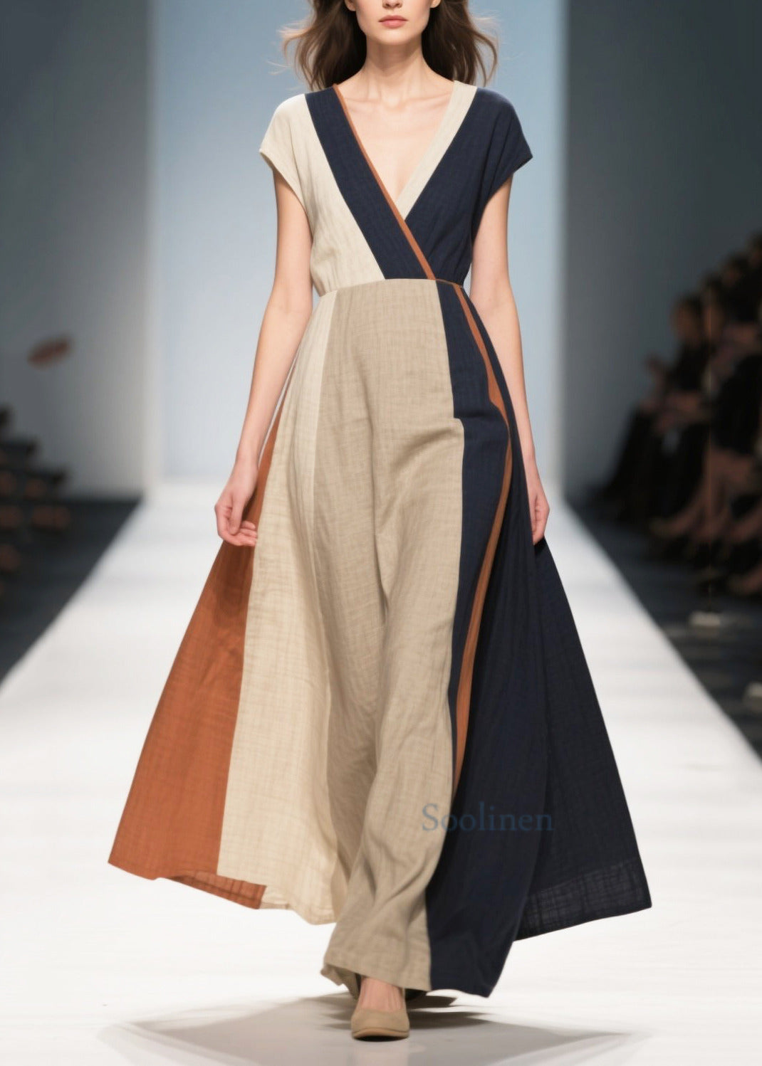 Stylish Colorblock Asymmetrical Patchwork Cotton Dresses Summer