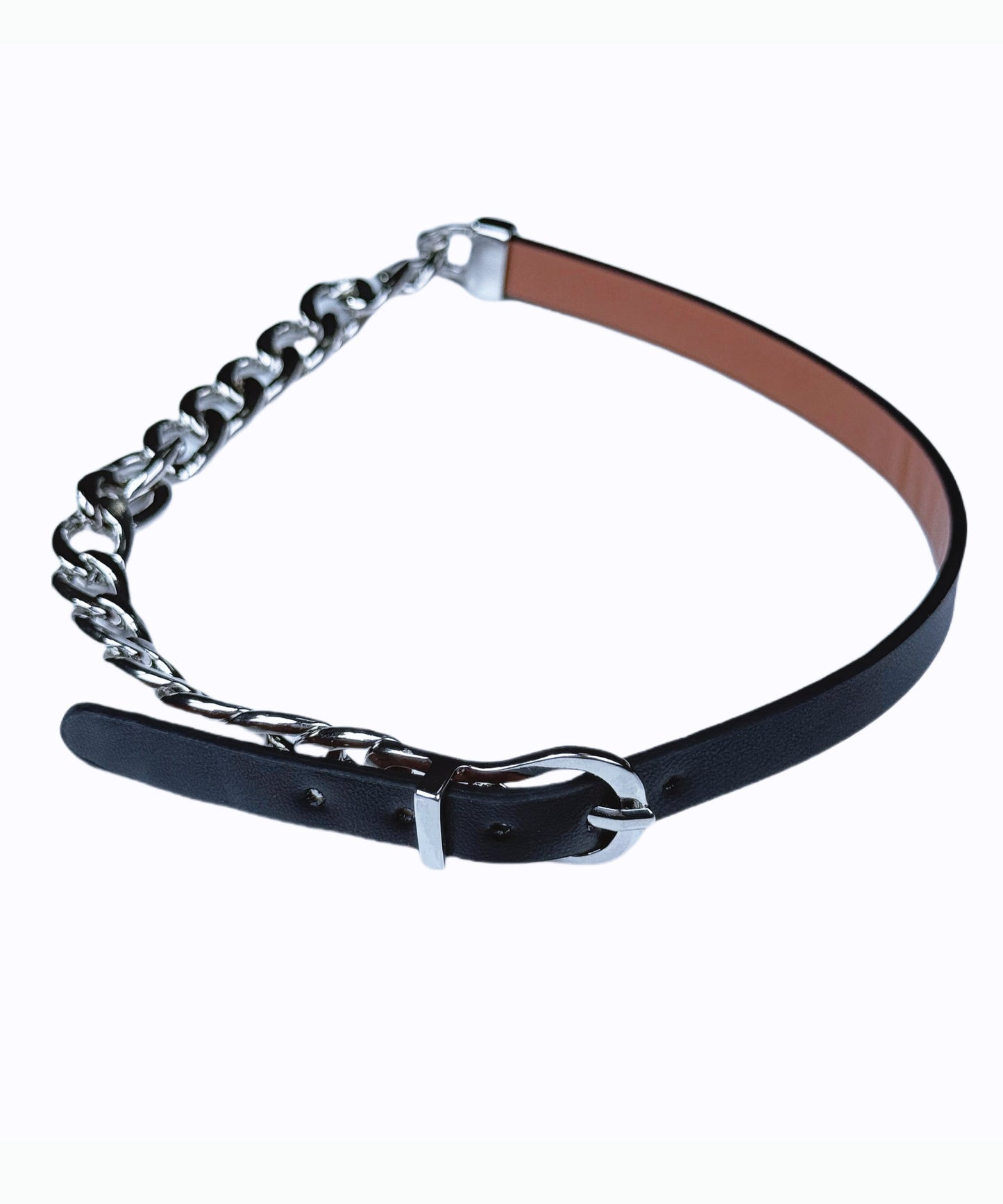 Stylish Faux Leather Strap Connect Tungsten steel Choker