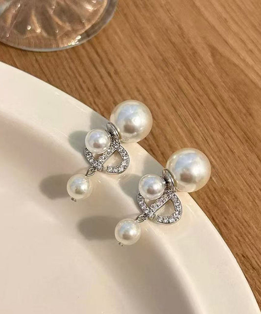 Stylish Gold Copper Alloy Zircon Graphic Pearl Drop Earrings