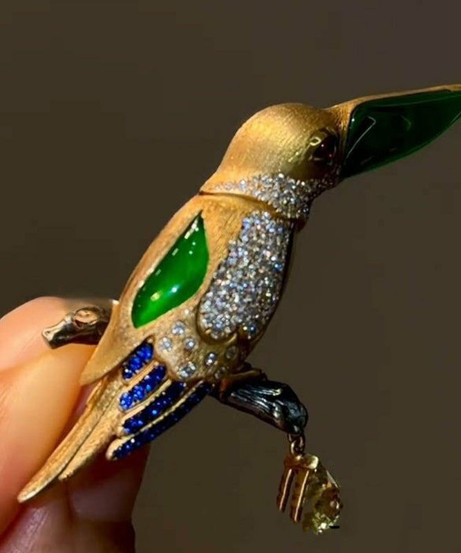 Stylish Gold Copper Overgild Inlaid Zircon Kingfisher Brooches