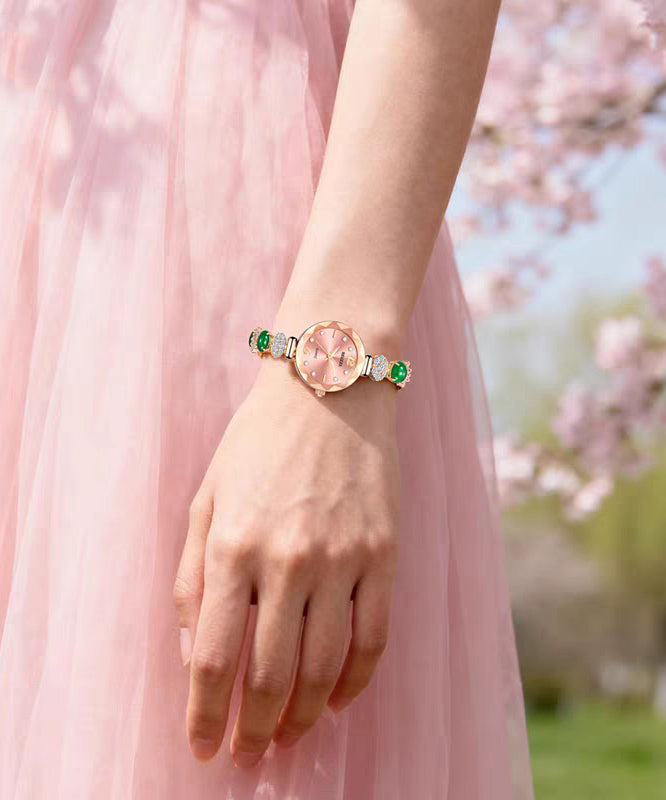 Stylish Green Alloy Zircon Jade Gem Stone Quartz Movement Watches