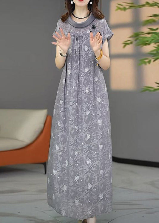 Stylish Grey Oversized Print Chiffon Maxi Dresses Summer
