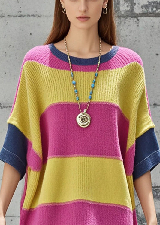 Stylish Multicolor Oversized Patchwork Denim Sweater Dress Short Sleeve