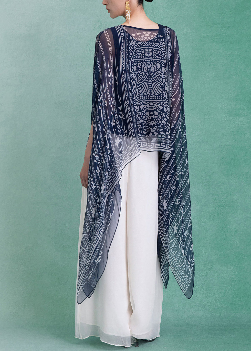 Stylish Navy Asymmetrical Print Cami And Pullover Two Pieces Set Summer