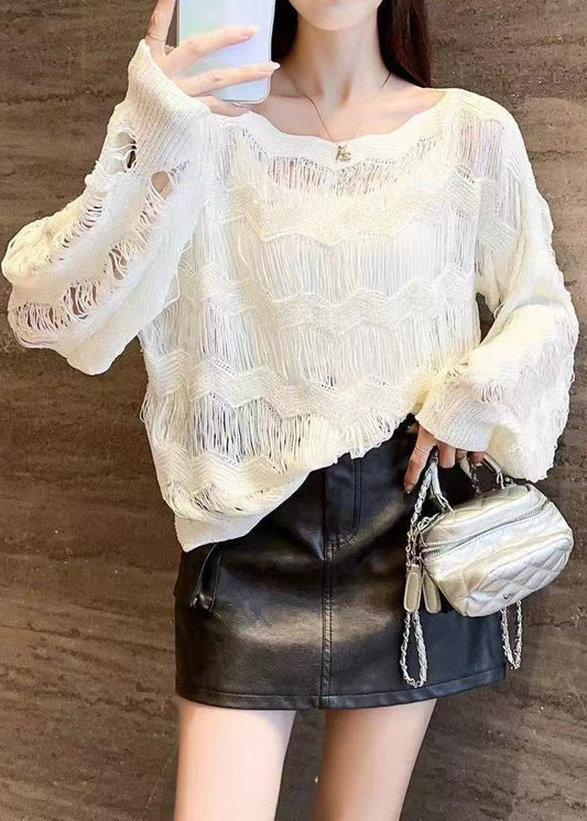 Stylish Purple Hollow Out Thin Knit Short Sweater Fall