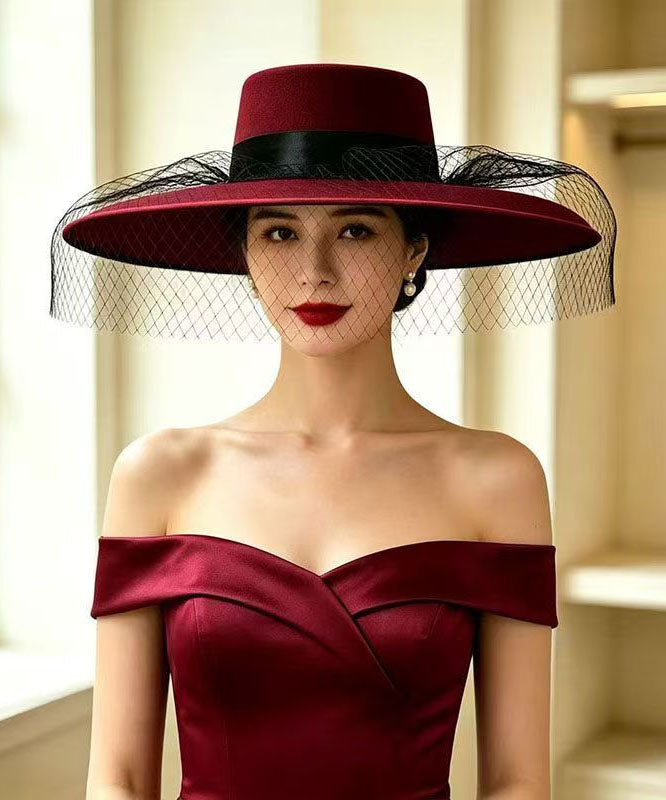 Stylish Red Patchwork Tulle Cashmere Cloche Hat
