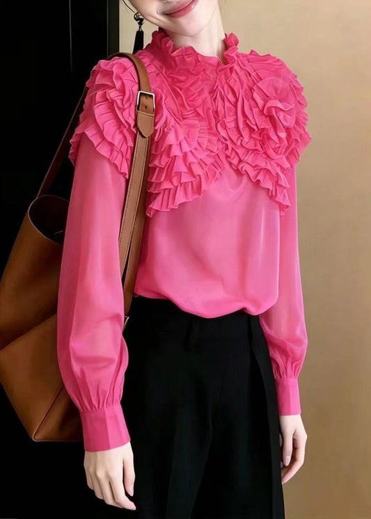 Stylish Rose Stand Collar Stereoscopic Floral Blouses Fall