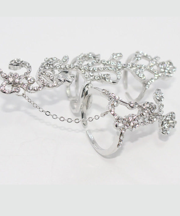 Stylish Rose Zircon Adjustable Metal Connected Ring