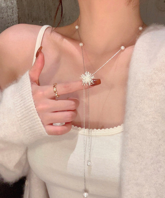 Stylish Silk Alloy Fireworks Pearl Withdrawable Tassel Lariat Necklace