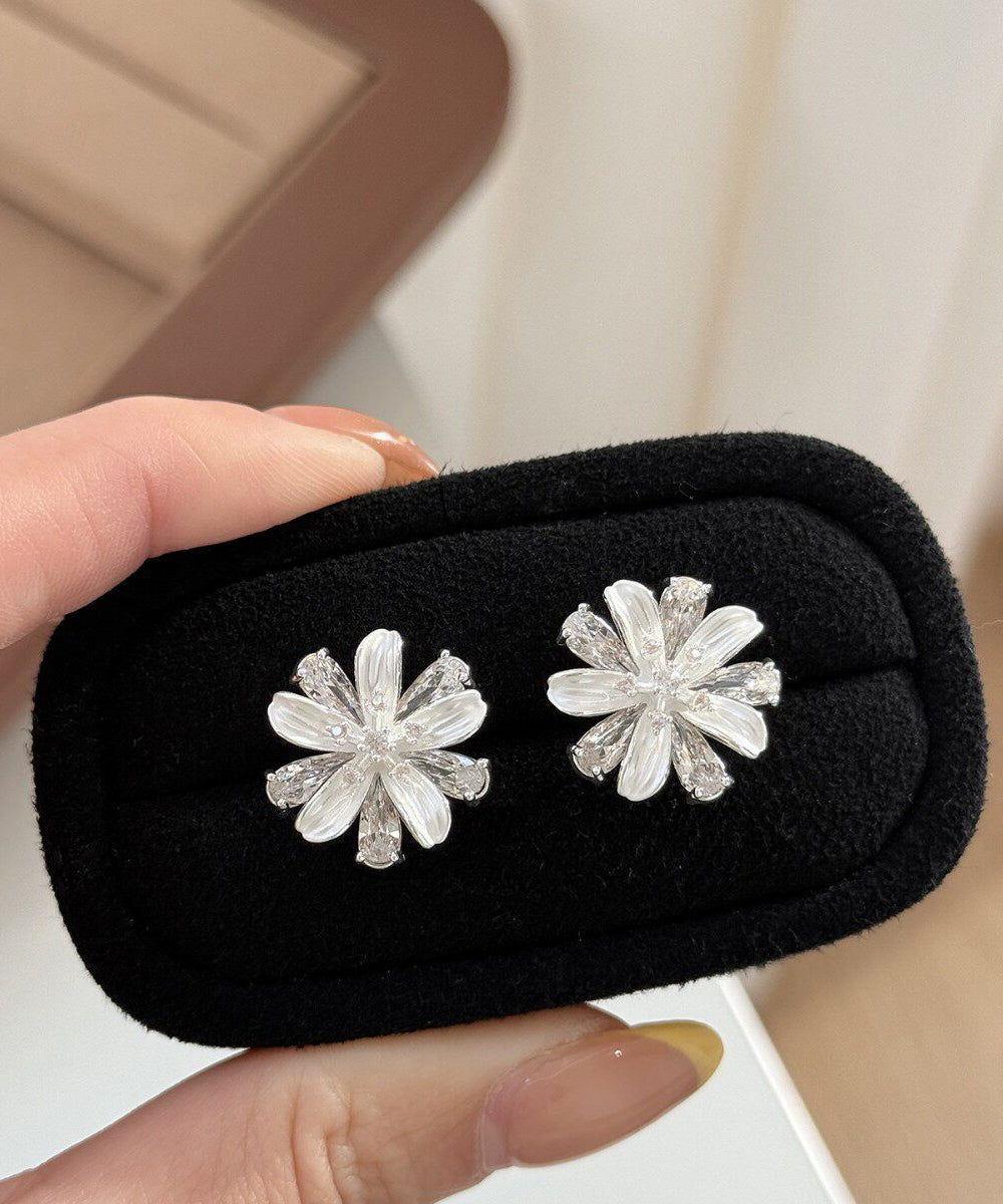 Stylish Silk Silver Needle Alloy Zircon Floral Stud Earrings