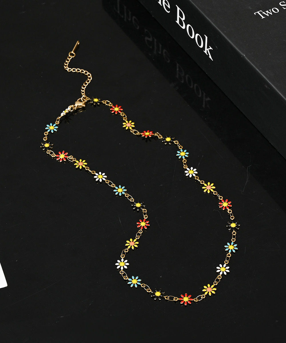 Stylish Spliced Colorful Daisy Titanium Steel Men's Collarbone Necklace